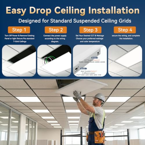 2x4 LED Flat Panel Light, 5CCT 30-72W, 0-10V, Drop Ceiling, 2 Pack - size: 2x4