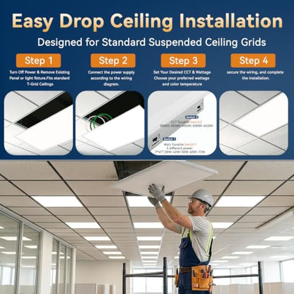 2x4 LED Flat Panel Light, 5CCT 30-72W, 0-10V, Drop Ceiling, 2 Pack - size: 2x4