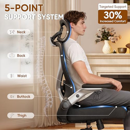 Ergonomic Office Chair, Big and Tall Mesh Chair with Adjustable Lumbar Support, 5D Arms & Wide Seat, 135° Recline Home Desk Computer Chairs for Work Gaming, Heavy Duty,400LBS - Black - color: Black