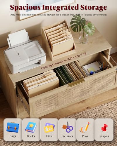 HOPUBUY 2 Drawer File Cabinet with Lock, Printer Stand Lateral - color: Natural, size: 15.74″Dx31.10″WX27.55″H