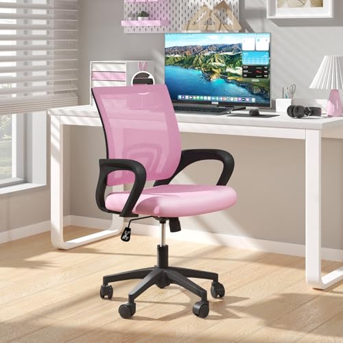 OS MOTOR Ergonomic Mid-Back Mesh Office Chair (Pink) - color: Pink, size: Single Chair