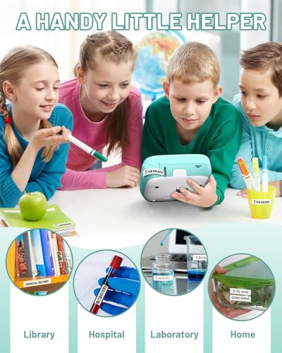 D210S Label Maker Machine with-Tape for Kids School Supplies, Green - color: Green