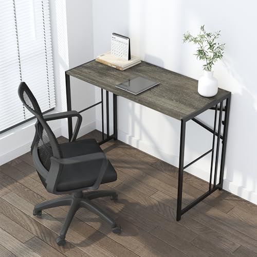 Lutown-Teen 40 inch Folding Desk No Assembly Required, Black Oak - color: Black Oak, size: 40 Inch