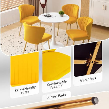 Velvet Dining Chairs Set of 2, Modern Upholstered Vanity Chairs with Golden Metal Legs for Dining Room Kitchen Vanity Patio (Yellow) - color: Yellow