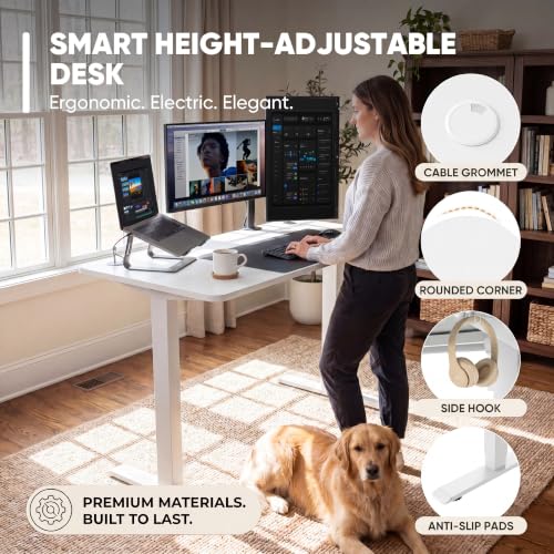 Furmax 48 Inches Electric Height Adjustable Standing Desk Home Office Desk - color: White, size: 48 Inch