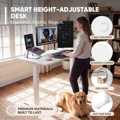 Furmax 48 Inches Electric Height Adjustable Standing Desk Home Office Desk - color: White, size: 48 Inch