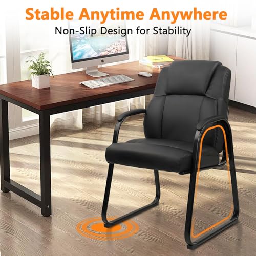 CLATINA Leather Guest Chair with Padded Arm Rest for Reception Meeting Conference and Waiting Room Side Office Home Black with Sled Base 8 Pack - color: Black-seldbase, size: 8 Pack