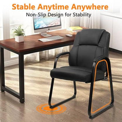 CLATINA Leather Guest Chair with Padded Arm Rest for Reception Meeting Conference and Waiting Room Side Office Home Black with Sled Base 8 Pack - color: Black-seldbase, size: 8 Pack