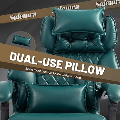 Massage Office Chair with Foot Rest,6 Points Vibration & Heat Executive Office Chairs for Heavy People,500LBS Big and Tall Office Chair,Ergonomic Reclining Desk Chair,Dual-Use Pillow,Home Office,Green - color: Green, size: 6 Point Vibration