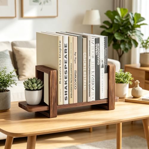 Adjustable Desktop Bookshelf, Wooden Tabletop Bookshelf, Small Desk Shelf for Home, Living Room, Class, Dorm - color: Carbonized
