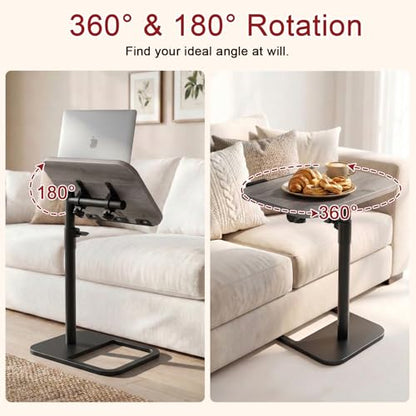 Height Adjustable Tv Trays Table for Sofa, Modern Angle Adjustable 360° Swivel and 180° Tilt Flip-Over Panel C Shaped Side Tables with Tablet Slots for Phone Computer (Grey) - color: Grey, style: Angle Tilt