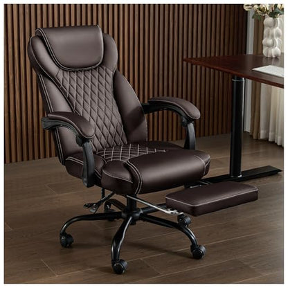 amseatec Big and Tall Office Chair with Footrest, Lumbar Support, Brown - color: Brown