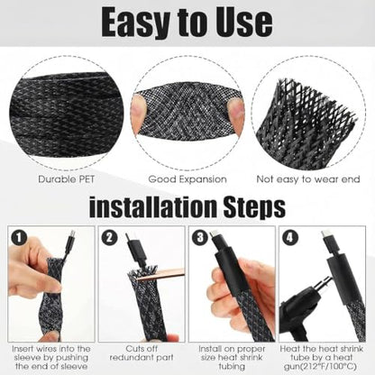 Tatuo 151 ft Braided Cable Sleeve Expandable Wire Sheathing(Black) - color: Black, size: 151 ft