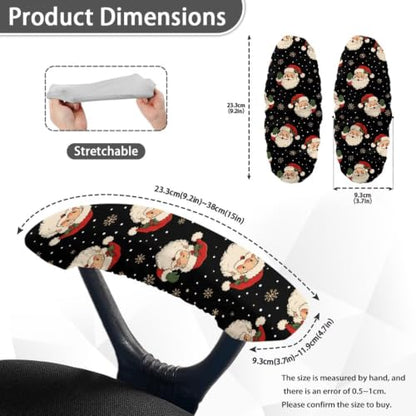 Santa Claus Snowflake Printed 2 Pcs Office Chair Armrest Covers, Soft Stretch Computer Chair Arm Rest Covers with Elastic Edge, Easy to Install & Clean, Christmas Decor - color: Black and White - Santa Claus Snowflake