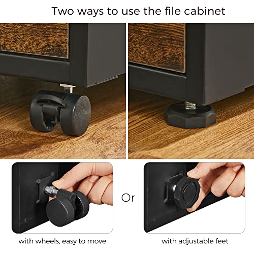 SONGMICS File Cabinet, Pre-Assembled Except Wheels and Handles, Office Filing Cabinet with Lock, for A4, Legal, Letter Sized Documents, 17.7 x 14.4 x 23.6 Inches, Rustic Brown and Black UOFC110B01V1 - color: Rustic Brown + Black, style: 3 drawer (23.6"H)