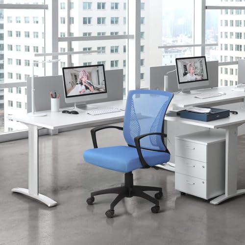 Furmax Office Chair Ergonomic Computer Desk Mesh Chair Mid Back Swivel Lumbar Support with Armrest (1, Blue) - color: Blue
