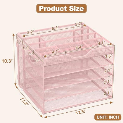 Docnest 5 Tier Desk Organizer with Hanging File Folder Holder&Tray, Pink - color: Pink, size: 12.6" x 11.8" x 10.3"