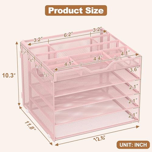 Docnest 5 Tier Desk Organizer with Hanging File Folder Holder&Tray, Pink - color: Pink, size: 12.6" x 11.8" x 10.3"