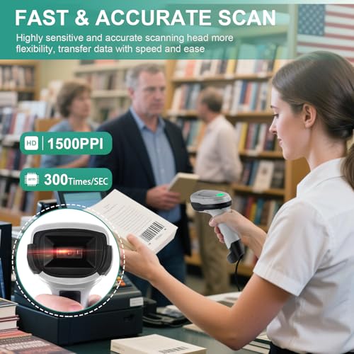 Barcode Scanner, 1D CCD Handheld Barcode Reader USB Wired Connection Bar Code Scanners for Store Supermarket Warehouse Library Supports Scan Screen UPC - size: 1D-2209H-Wired