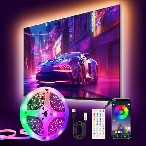 PSTAR TV LED Backlight,9.84ft Music Sync RGB Backlight with Remote & App Control, USB Powered for 32-45 Inch TVs, Computer, Bedroom, Gaming Setup, Home Cinema - size: 9.84FT