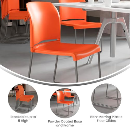 EMMA + OLIVER Home and Office Guest Chair Orange Full Back Contoured | Sled Base, Powder Coated, Contoured, 880 LBS. Weight Capacity - color: Orange