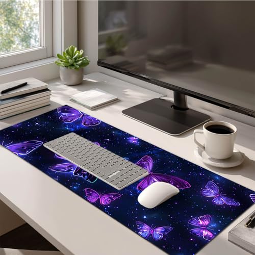 HOMETITUTE Large Mouse Pad 31.5 x 11.8 Inch Extended Desk Mat - color: Purple Butterfly