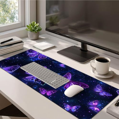 HOMETITUTE Large Mouse Pad 31.5 x 11.8 Inch Extended Desk Mat - color: Purple Butterfly