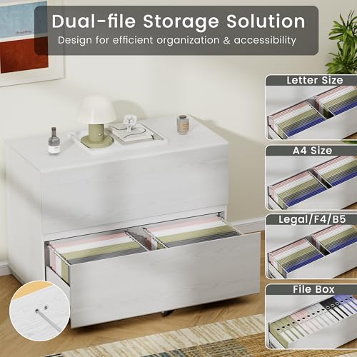 ModernMate 31.5" Lateral Wood Filing Cabinet with 2 Large Drawers, White - color: White