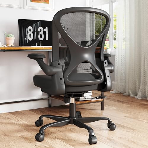 Ergonomic Office Chair with Adjustable Lumbar Support, 300 lbs Swivel Desk Chair with Flip-Up Arms, Mesh Comfy Padded Seat for Computer and Home, Black - color: Black