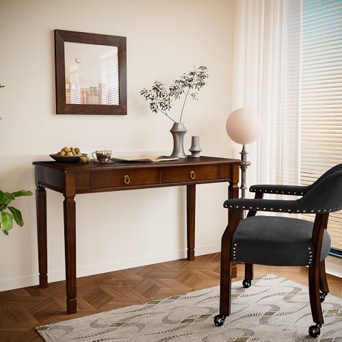 Solid Wood Writing Desk with 2 Drawers, 46"W Large Secretary Table - size: 46.1"W