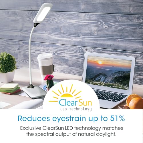 OttLite Enhance LED Sanitizing Desk Lamp with USB Charging, White | ClearSun LEDs Reduce Eyestrain | Sanitizing Light | Flexible Neck | Eliminates Bacteria