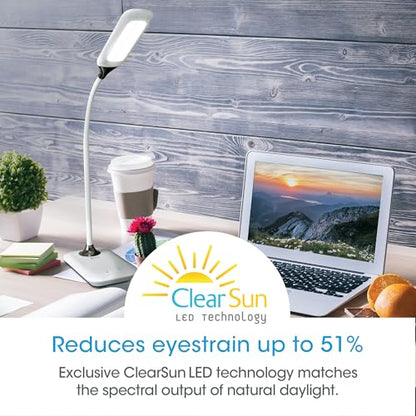 OttLite Enhance LED Sanitizing Desk Lamp with USB Charging, White | ClearSun LEDs Reduce Eyestrain | Sanitizing Light | Flexible Neck | Eliminates Bacteria