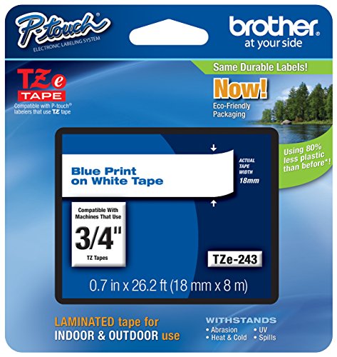 Genuine Brother 3/4" (18mm) Blue on White TZe P-Touch Tape for Brother ST-5, ST5 Label Maker