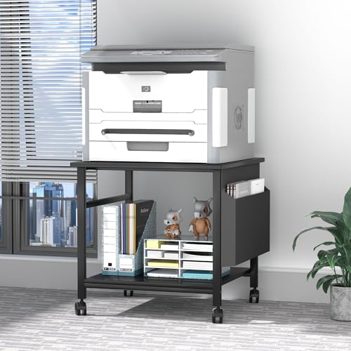 Large Printer Stand, 23.6 x 23.6 Inches Square Printer Stand with Storage Shelf, 2 Tier Printer Table for Home Office, Rolling Printer Cart with Lockable Wheels, Mobile Mini Fridge Stand Table, Black - color: Black