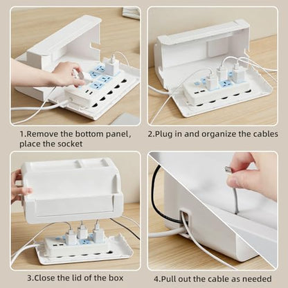 2 Pack Cable Management Box for Home, Office & Desk, Cord Organizer Box for Computer, TV Wires Hub, Pet Friendly Cord Hider Box, Safe ABS Material (White)