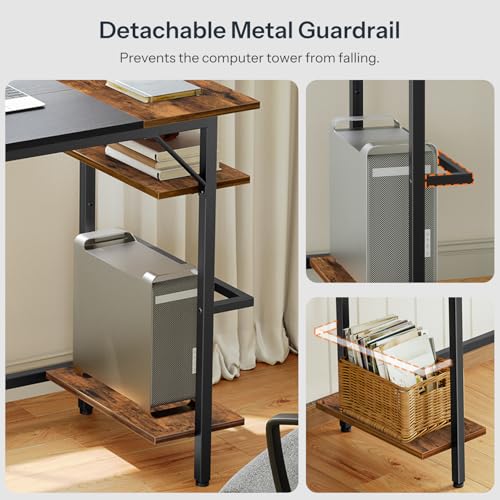 HOOBRO Small Computer Desk, 35.4 Inch Home Office Desk with Power Outlet, Writing Desk with 2 Shelves, Modern Small Desk for Home Office, Study, Easy to Assemble, Rustic Brown and Black BF43UDN01 - color: Rustic Brown + Black