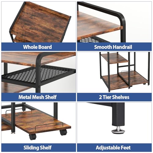 3-Tier Printer Stand with Storage Shelf and Power Outlet for Home Office - color: Brown