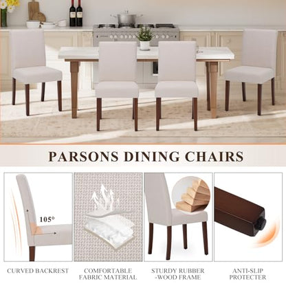 MALOL Upholstered Dining Chairs Set of 4, Fabric Dining Room Chairs, Modern Wooden Dining Chair, Kitchen Side Chairs, Farmhouse Dinner Chair with High Back for Kitchen, Beige - color: Beige, size: Set of 4