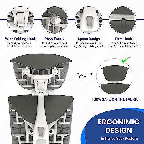 OFFICE LOGIX SHOP Embody Headrest Compatible with Herman Miller Embody Chair (Grey Rythem Fabric/White Frame) - color: Grey Rythem Fabric/White Frame