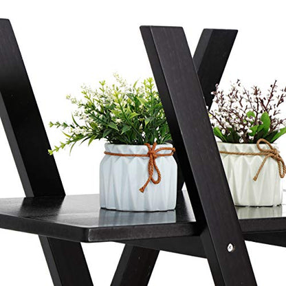 SUPER DEAL A Frame Bookshelf Storage Shelves, 4 Tier Ladder Bookcase Free Standing, Plant Book Display Furniture for Home Office, Black