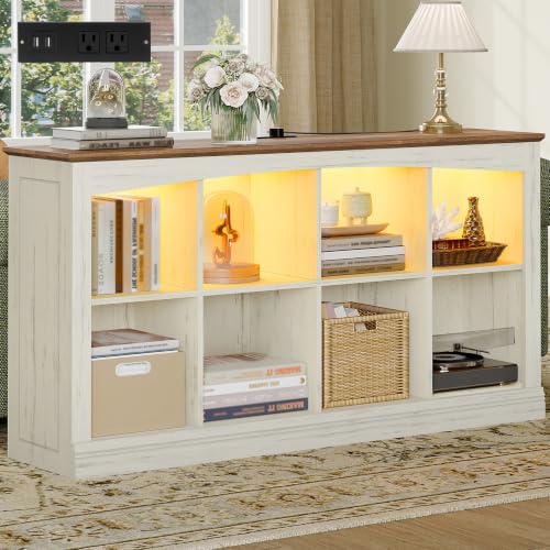 Hzuaneri 2 Tier Wood Cube Bookshelf, 8 Cube Storage Organizer - size: 11.9"D x 55.1"W x 29.9"H