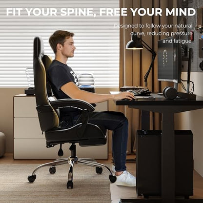Dowinx Gaming Chair with Footrest, 330lbs Computer Chair 2D Lift Linkage Armrest, Massage Lumbar, Height Adjustable Ergonomic Comfy Video Game Chairs for Home Office Streaming, Long Gaming, Black - color: Matte Black