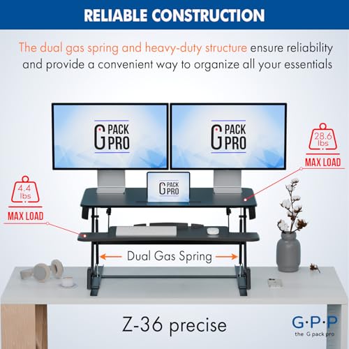 Standing Desk Converter: Adjustable up to 19.3" for Dual Monitors. Ergonomic Black Riser Promotes Healthy Workstation