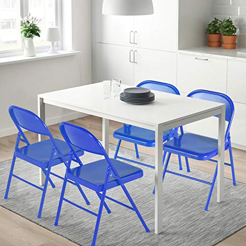 VECELO Metal Folding Chairs 4 Pack, Double Hinged Steel Frame Easy Foldable&Stackable for Office Kitchen Dinning Wedding Patio and Garden - color: Blue