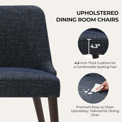 CHITA Mid-Century Modern Dining Chair, Set of 2, Dark Blue in Fabric | Upholstered Dining Chairs for Dining Room Living Room, Dining Room Chairs with Sturdy Wood Frame, Fabric Accent Chair - color: Dark Blue in Fabric, 2pcs