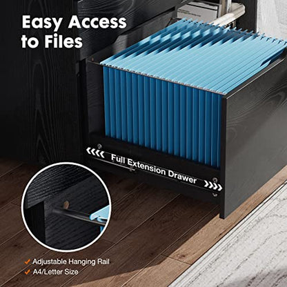 File Cabinet with 3 Drawers, Mobile Lateral Filing Cabinet with Open Storage Shelves for Home Office Under Desk Storage, Black - color: Black