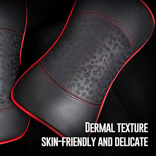 HAOTULE Car Leather Neck Pillows, Neck Rest Cushions,100% Memory Foam Cervical Support, Comfortable Travel car Seats and Home Office Soft Pillows, Red a Set (2 pcs) - color: Red