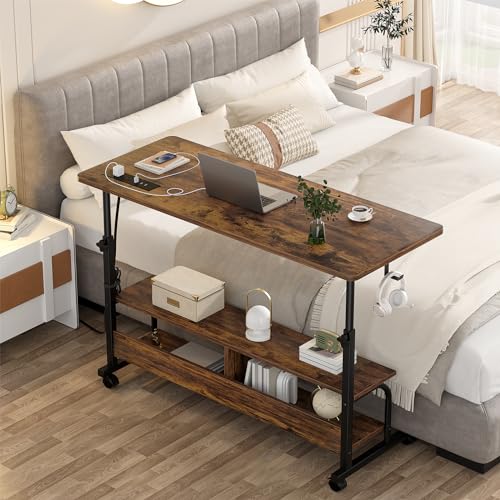 Armocity 47" Rolling Standing Desk with Charging Station for Couch Bed - color: Rustic Brown, size: 47''