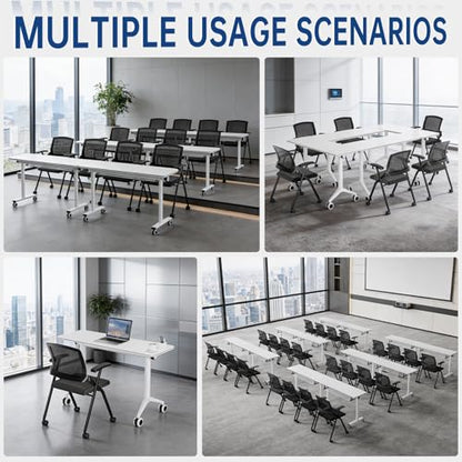 Folding Office Chair with Wheels & Cushion, Stackable Chair with Breathable Mesh Back for Conference Guest Reception, Seminar Training Classroom - color: Folding Chair With Wheels