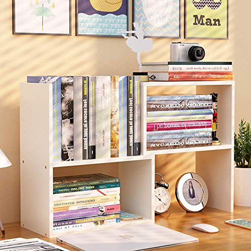 Sorfity Expandable Wood Desktop Bookshelf Desktop Organizer Office Storage Rack Wood Display Shelf - Free Style Display True Natural Stand Shelf Rack Assemble - color: White